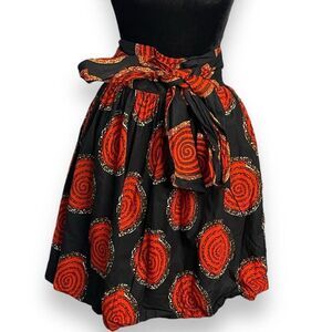 Handmade Knee Length African Print Belted Skirt Women's 1X Multicolored Casual